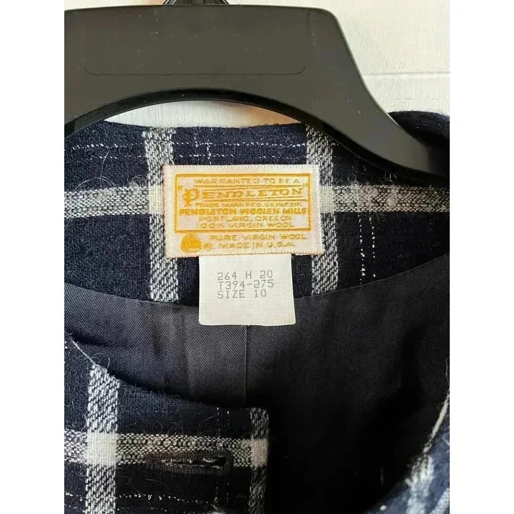 Vintage Pendleton Women’s Blue Silver Plaid Pure Virgin Wool Jacket Size 10 - Picture 3 of 6